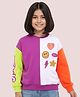 Pine Kids Cotton Knit Full Sleeves Drop Shoulder Sweatshirt with Cut & Sew Design & Patch Detailing - Multicolour