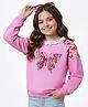 Pine Kids Cotton Knit Full Raglan Drop Shoulder Sleeves Sweatshirt with Floral Embroidery & Lace Detailing - Pink