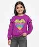 Pine Kids Cotton Knit Full  Drop Shoulder Sleeves Sweatshirt with Floral Applique - Purple