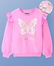 Pine Kids Cotton Knit Full Sleeves Drop Shoulder Sweatshirt with Abstract & Glitter Text Print - Pink