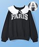 Pine Kids Cotton Knit Full Sleeves Text Printed Sweatshirt With Peter Pan Collar - Black