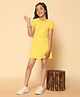 Kids Cave Half Sleeves Smock Detailed Solid Dress - Yellow