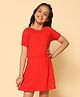 Kids Cave Half Sleeves Smock Detailed Solid Dress - Red