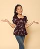 Kids Cave Half Puffed Sleeves Floral Printed Top - Purple