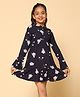 Kids Cave Full Bell Sleeves Floral Printed Dress - Blue