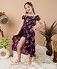 Kids Cave Cold Shoulder Floral Printed Mock Flared Jumpsuit - Purple