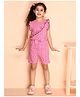 Kids Cave Frill Sleeves Floral Printed Jumpsuit - Pink