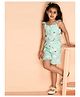 Kids Cave Frill Sleeves Floral Printed Jumpsuit - Light Green