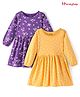 Honeyhap Premium 100% Cotton Knit Full Sleeves Frock with Bio Finish Floral & Polka Dots Print Pack of 2 - Purple & Yellow