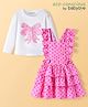 Babyoye 100% Cotton Knit Polka Dots Printed Frock with Full Sleeves Solid Colour Inner Tee - White & Pink