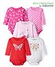 Babyoye  100% Cotton Knit Full Sleeves Butterfly Swan & Polka Dot Print Onesies Pack of 5 - Pink Red & White