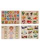 MINDMAKER Wooden Puzzle with Knobs Educational and Learning Toy for Kids (Alphabets+Vegetables+Body Parts+Transports)
