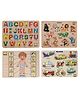 MINDMAKER Wooden Puzzle with Knobs Educational and Learning Toy for Kids (Alphabets+Animals+Body Parts+Transports)
