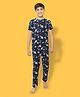 Ninos Dreams 100% Cotton Knit Half Sleeves Space Theme Printed Coordinating Night Suit Set - Blue