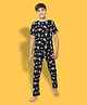 Ninos Dreams 100% Cotton Knit Half Sleeves Space Theme Printed Coordinating Night Suit Set - Black