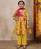 Pspeaches Blended  Three Fourth Sleeves Floral Printed Anarkali Kurta Pant With  Dupatta - Yellow