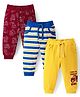 Doodle Poodle  Single Jersey Knit Full Length Construction Vehicles Print Lounge Pants Pack of 3 - Red Yellow & Blue
