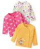 Babyhug 100% Cotton Knit Full Sleeves Front Open  Antibacterial Vests with Floral & Squirrel Print  Pack of 3 - Yellow Pink & White