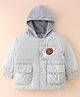 Kookie Kids Full Sleeves Padded Hooded Solid Colour Jacket With Patch Detailing - Silver