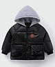 Kookie Kids Full Sleeves Padded Hooded Solid Colour Jacket With Patch Detailing - Black
