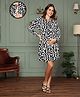MomToBe Full Sleeves Abstract Printed Maternity Dress With Concealed Zipper Nursing Access - Black & White