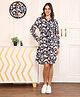 MomToBe Full Sleeves Abstract Printed Maternity Dress With Concealed Zipper Nursing Access - Blue & White