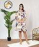 MomToBe Full Sleeves Abstract Printed Maternity Dress With Nursing Access - White