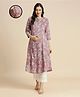 MomToBe Cotton Three Fourth Sleeves Gota Lace Embellished Floral Printed Kurta With Concealed Zipper Nursing Access - Pink