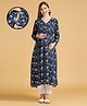 MomToBe Rayon Full Sleeves Floral Printed Kurta With Concealed Zipper Nursing Access - Blue