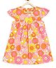 Campana 100% Cotton Cap Sleeves Retro Floral Printed Bow Applique Dress - Pink & Yellow