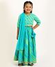 Campana 100% Cotton Three Fourth Sleeves Leheriya Designed  Lehenga Choli With  Dupatta Set - Green & Blue