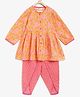 Campana 100% Cotton Full Sleeves Floral Printed Kurta With Dhoti Pants - Orange & Pink