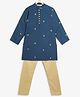 Campana Chanderi Cotton Full Sleeves Foil Printed Kurta Pyjama Set - Blue & Gold