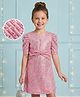 Hola Bonita Half Layered Sleeves Sequined Party Frock With Bow and Mesh-Pink