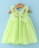 Babyhug Sleeveless Party Frock With Butterfly Wings Corsage & Sequin Detailing- Neon Green