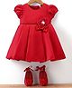 Babyhug  Woven Half Puffed Sleeves Fit & Flared Party Frock with Booties Floral Applique - Red