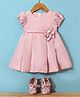 Babyhug  Woven Half Puffed Sleeves Fit & Flared Party Frock with Booties  Floral Applique - Beige