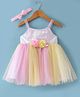 Babyhug Woven Sleeveless Mesh Dress With Sequinned Yoke & Headband - Multicolour