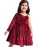 Babyhug Velvet Woven Full Sleeves Fit & Flared Party Frock with Floral Applique - Maroon
