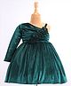 Babyhug Velvet Woven Full Sleeves Fit & Flared Party Frock with Floral Applique - Green