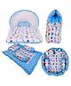 Babytoons New Born Designer Mattress with Net | Baby Sleeping Bag | 4Pcs Bedding Set | 1 Nest with Pillows (0-12 Months) Blue