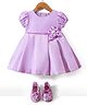 Babyhug Woven Half Puffed Sleeves Fit & Flared Party Frock with Booties Floral Applique - Lavender