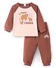 Doodle Poodle Cotton Knit Raglan Sleeves Striped T-Shirt & Lounge Pants Set With Bear Print - Brown