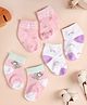 Kicks & Crawl Cotton Pack of 3 Striped & Stars Printed Flat Socks - Pink