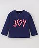 CUCUMBER Sinker Knit Full Sleeves T-Shirt with Text Print - Navy Blue