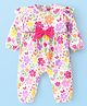 Babyhug 100% Interlock Cotton Knit Full Sleeves Rompers With Floral Print & Bow Applique - Multicolour