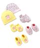 Doodle Poodle Interlock cotton Cap Mittens & Booties with Elephant Print Pack of 2 -Yellow & Pink