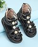 Oh! Pair Sandals with Back Zipper Closure Floral & Beads Detailing - Black