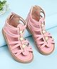 Oh! Pair Sandals with Back Zipper Closure Floral & Beads Detailing - Pink