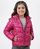 Pine Kids Woven Full Sleeves Front Open Padded Hooded Jacket with Foil Star Print - Pink